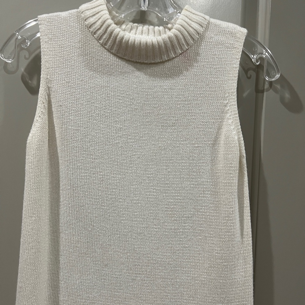 Liz Claiborne Sleeveless Ribbed Cowl Neck Sweater Tank - Cream